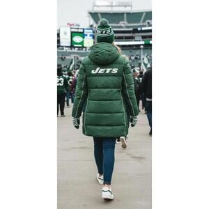 NWT Reebok NFL Jets Stadium Puffer Jacket Green Women's Small Tailgate Luxe